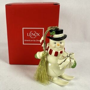 Lenox Very Merry Porcelain Skiing Snowman Christmas Ornament
